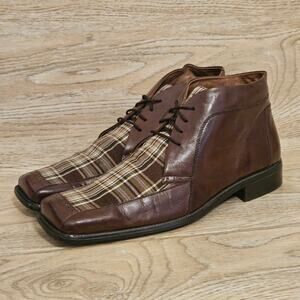 Fratelli Square Toe Chukka Dress Boots Shoes Brown Leather & Plaid Mens Size 12M